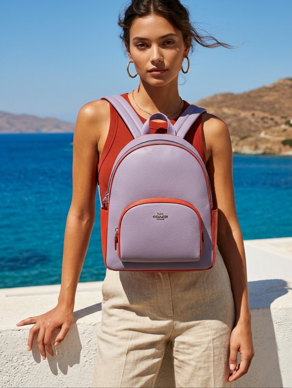 Coach Court Backpack in Colorblock,  in Light Violet/Electric Coral Color 2020's - Picture 8 of 11
